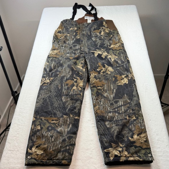 Columbia Hunting Bib Overalls Mens L Camo Excellent Mossy Oak Break-Up Insulated